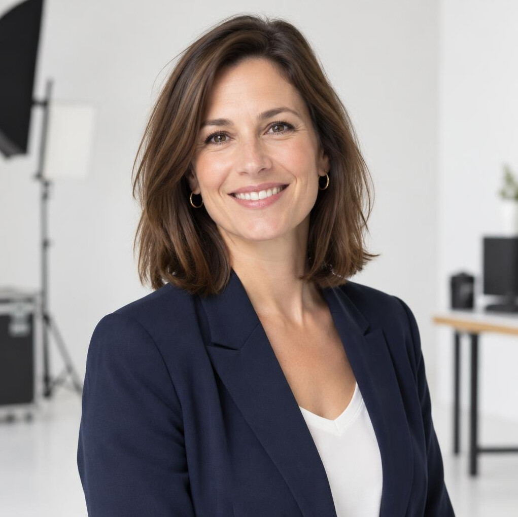 Portrait of a smiling woman producer in a studio