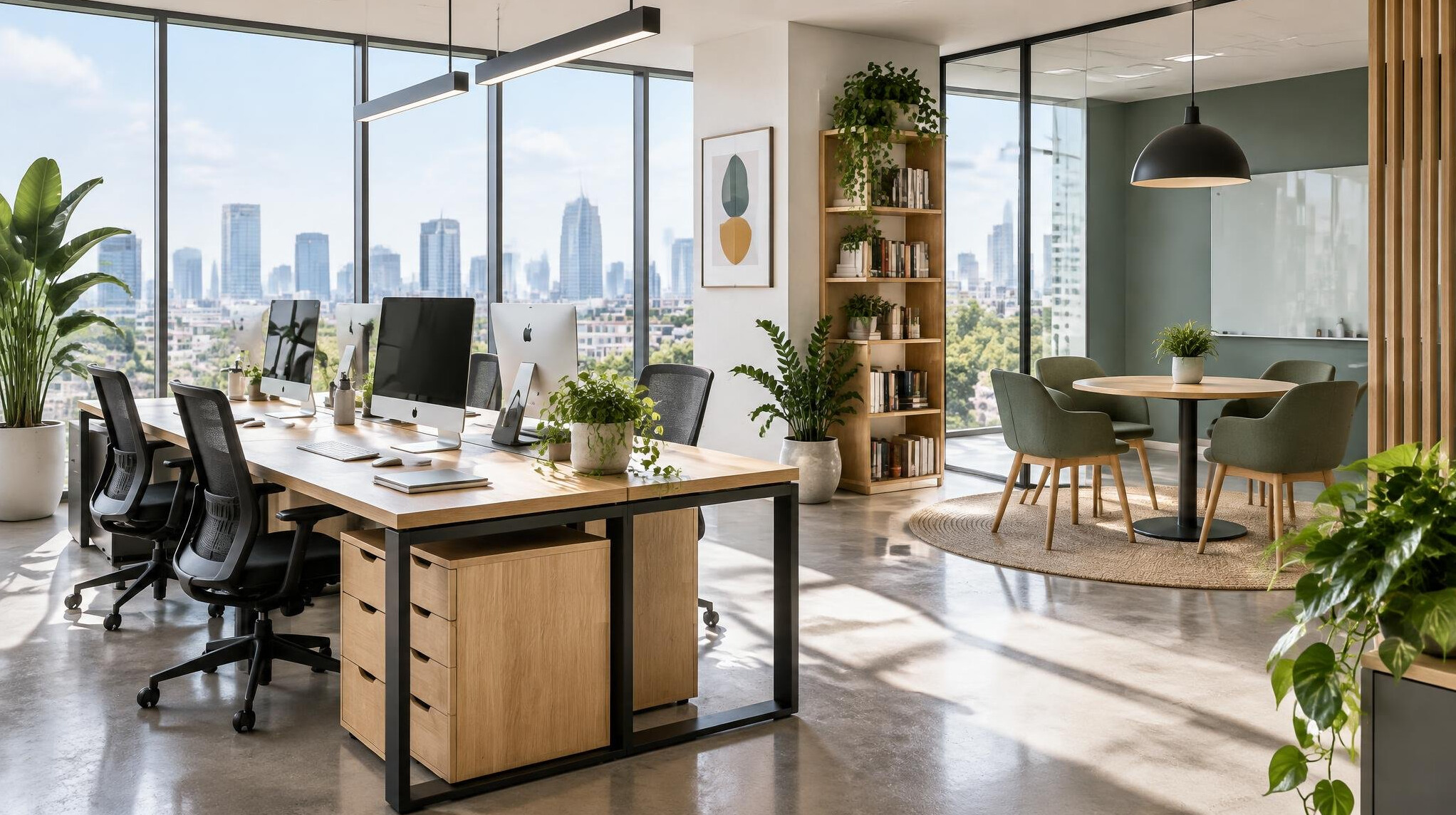 Bright creative office with large windows