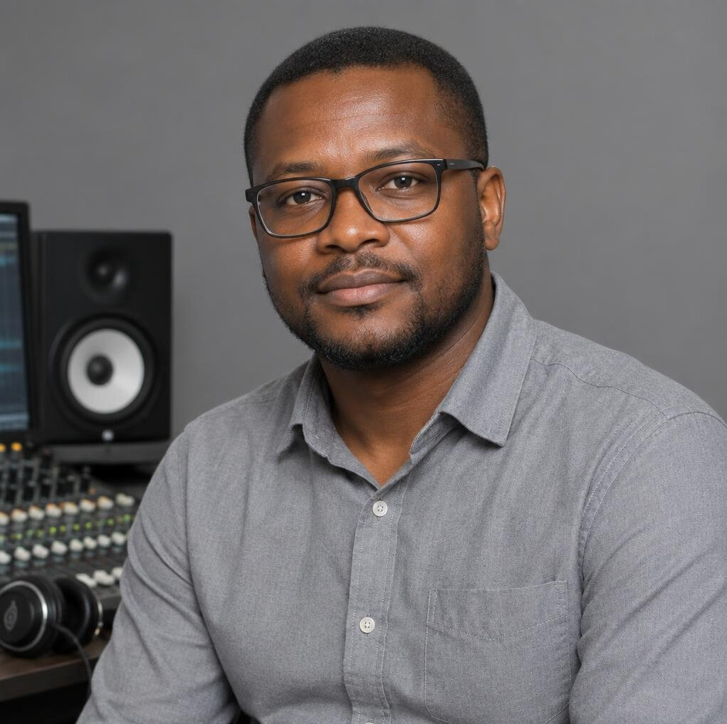 Portrait of a man sound engineer with glasses