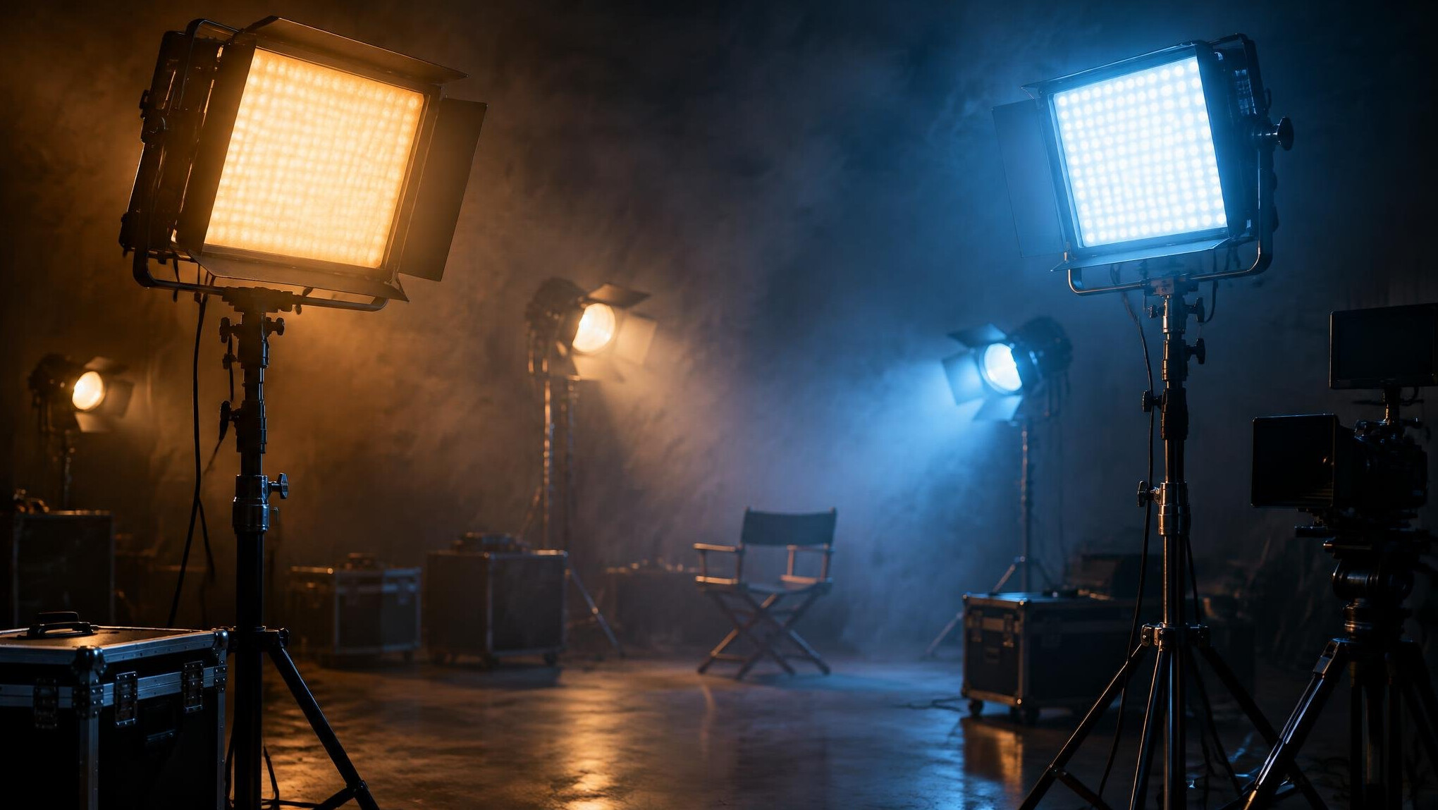 Film lighting equipment with warm light on a set